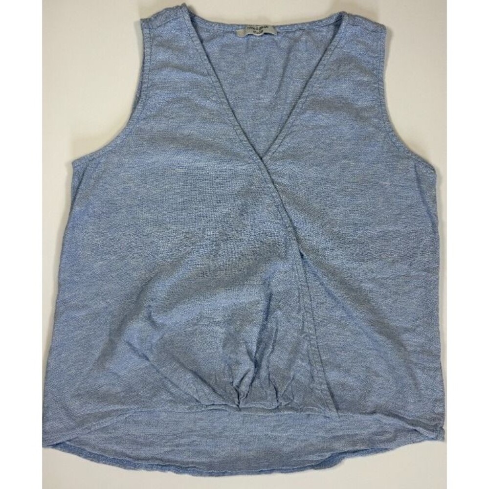Women's blue sleeveless v-neck wrap blouse-Small